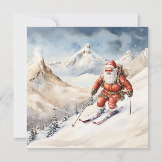 Santa Skiing Grußkarte Feiertagskarte (Vorderseite)