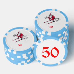 Santa Skiing hellblau 50 gestreifter Poker Chip