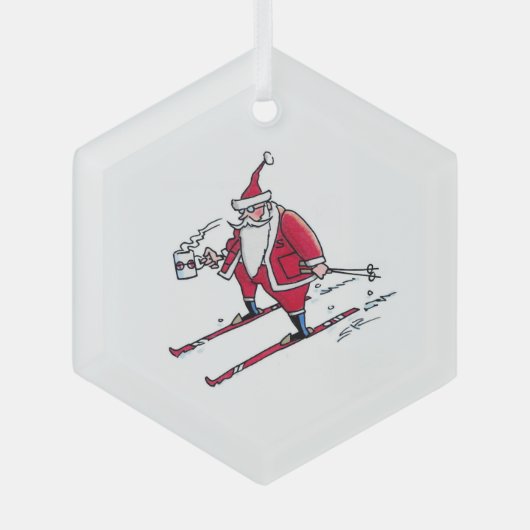 Santa Skiing hexagon glass ornament (Vorderseite)