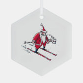 Santa Skiing hexagon glass ornament (Rückseite)