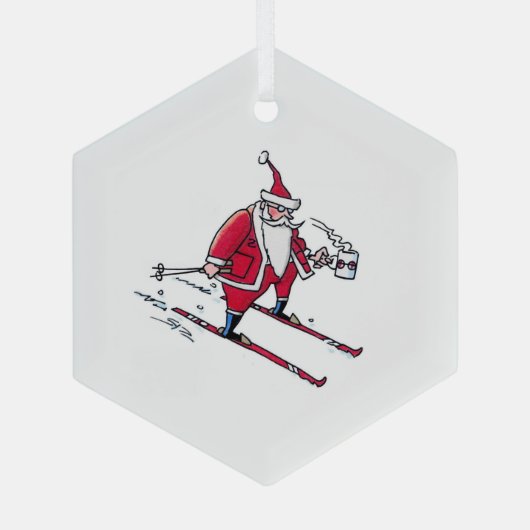 Santa Skiing hexagon glass ornament (Rückseite)
