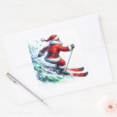 Santa Skiing im Winter Wonderland Quadratischer Aufkleber (Umschlag)