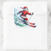 Santa Skiing im Winter Wonderland Quadratischer Aufkleber (Tasche)