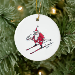 Santa-Skiing-Keramik-Ornament Keramik Ornament