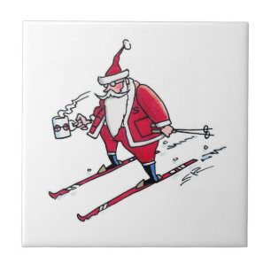 Santa Skiing kleine Keramik Fliesen