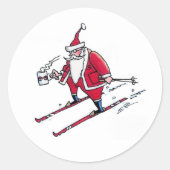 Santa Skiing kleine runde Aufkleber (Vorderseite)
