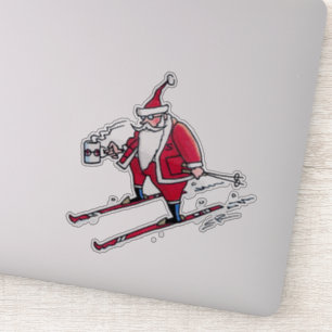 Santa-Skiing-Kontur-Aufkleber Aufkleber