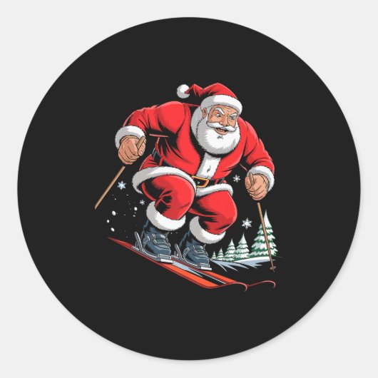 Santa Skiing Lover Funny Holiday Christmas Xmas Pa Runder Aufkleber (Vorderseite)