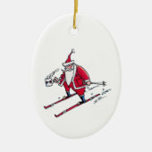 Santa Skiing oval ceramic ornament (Vorne)