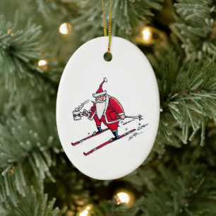 Santa-Skiing-ovaler Keramik-Schmuck Keramik Ornament