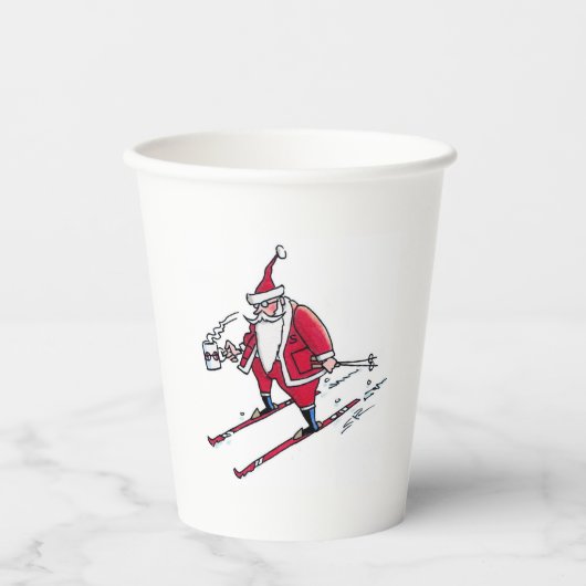 Santa Skiing Papier Cups Pappbecher (Vorderseite)
