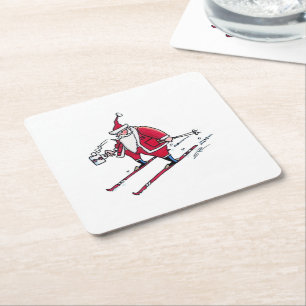 Santa Skiing Papier Untersetzer