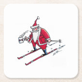 Santa Skiing Papier Untersetzer (Vorderseite)