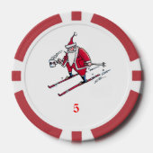 Santa Skiing Red 5 gestreifter Poker Chip (Vorderseite)