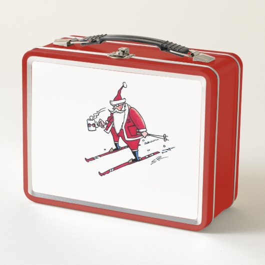 Santa Skiing Red Lunchbox (Vorderseite)