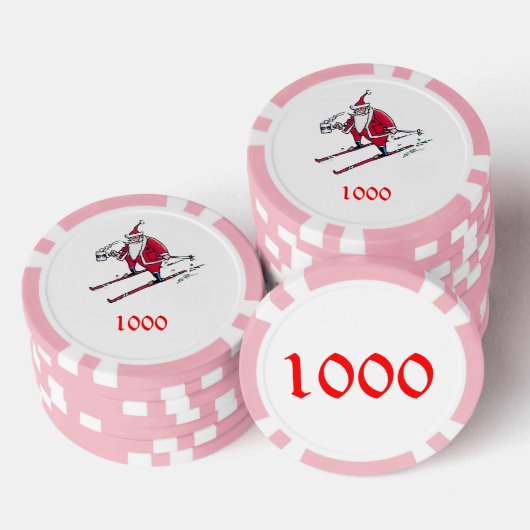 Santa Skiing rosa 1000 gestreifter Poker Chip (Stapel)
