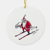 Santa Skiing round ceramic ornament (Vorne)