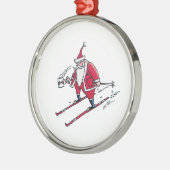 Santa Skiing round premium ornament Aus Metall (Links)