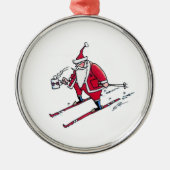 Santa Skiing round premium ornament Aus Metall (Vorne)