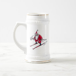 Santa Skiing White stein w Gold Trimm Bierglas