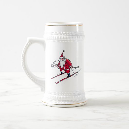 Santa Skiing White stein w Gold Trimm Bierglas (Links)