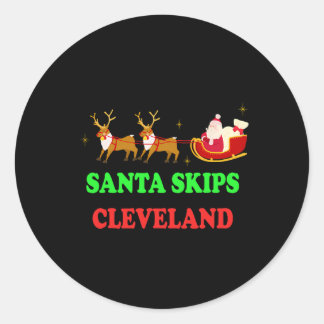 Santa Skips Cleveland Santa Reindeer Funny Xmas Ch Runder Aufkleber