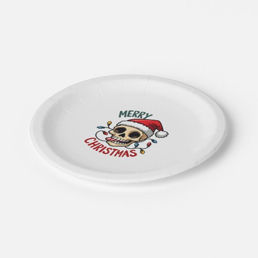 Santa Skull Hat Merry Christmas Family Matching Bo Pappteller (Schrägansicht)