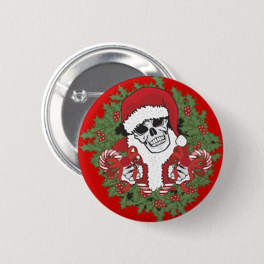 Santa Skull mit Wreath Button (Vorne & Hinten)