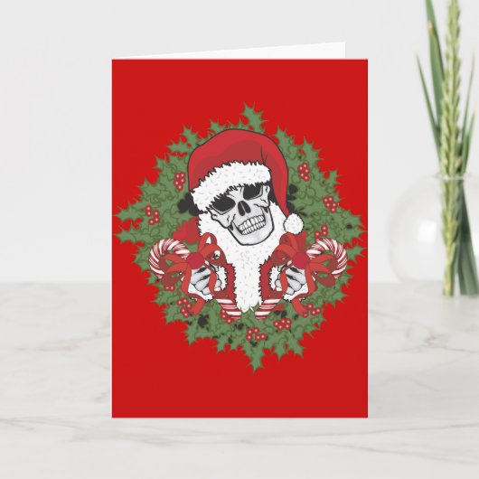 Santa Skull mit Wreath Feiertagskarte (Vorderseite)