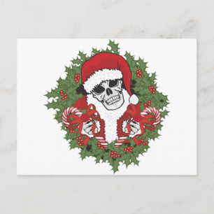 Santa Skull mit Wreath Feiertagspostkarte