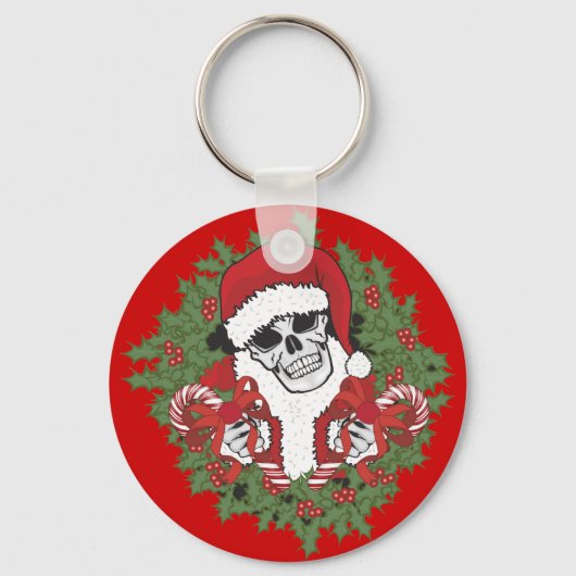 Santa Skull mit Wreath Schlüsselanhänger (Vorderseite)