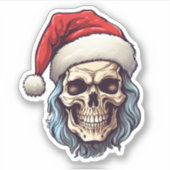 Santa Skull trägt einen Hut Spooky Weihnachten Aufkleber (Vorderseite)