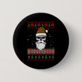 Santa Skull Ugly Christmas Sweater Camo Aesthetic Button (Vorderseite)