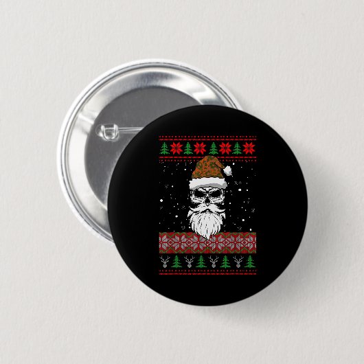 Santa Skull Ugly Christmas Sweater Camo Aesthetic Button (Vorne & Hinten)