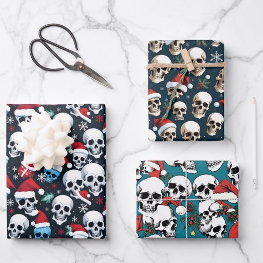 Santa Skulls Weihnachten Geschenkpapier Set (Vorderseite)