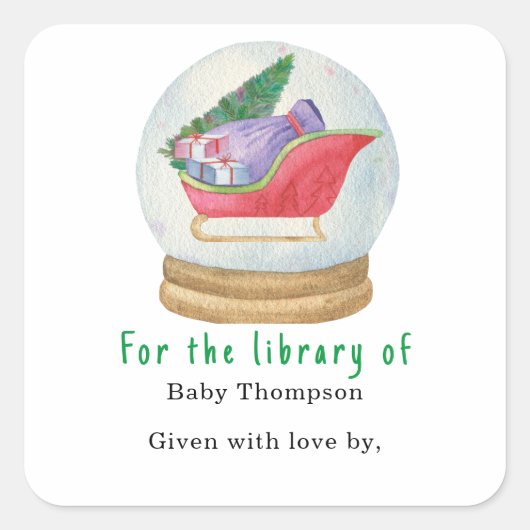 Santa sled - Baby-Dusche Buchzeichen Quadratischer Aufkleber (Vorderseite)