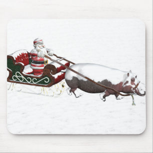 Santa Sled Pulled By Hippopotamus Mousepad