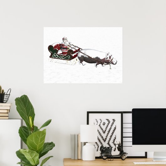 Santa Sled Pulled By Hippopotamus Poster (Heimbüro)