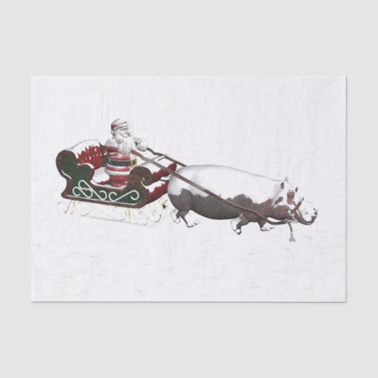Santa Sled Pulled By Hippopotamus Seidenpapier (Vorderseite)