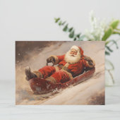 Santa Sledding Schnee Frohe Weihnachten Vintag (Stehend Vorderseite)