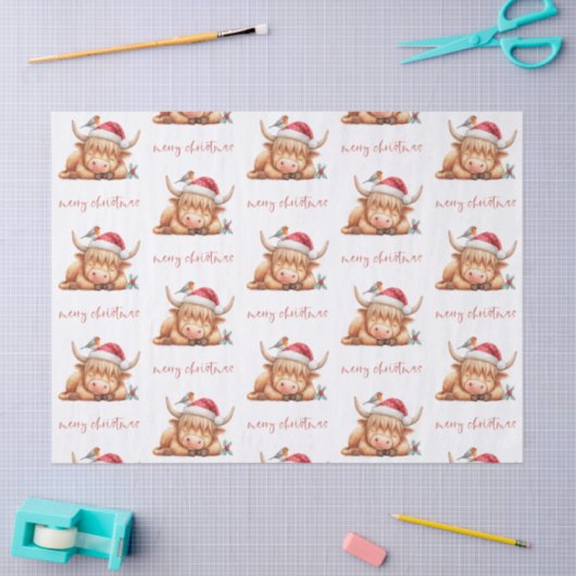Santa Sleeping Highland Kuh Script Frohe Weihnacht Seidenpapier (Basteln)