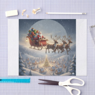 Santa Sleigh, 3D Christmas, Winter Village, Kids Seidenpapier