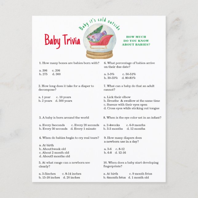 Santa sleigh - Baby Trivia | Baby Showspiel (Vorderseite)