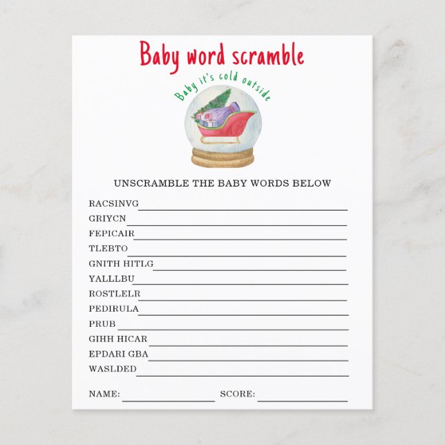 Santa sleigh - Baby Word Scramble (Vorderseite)
