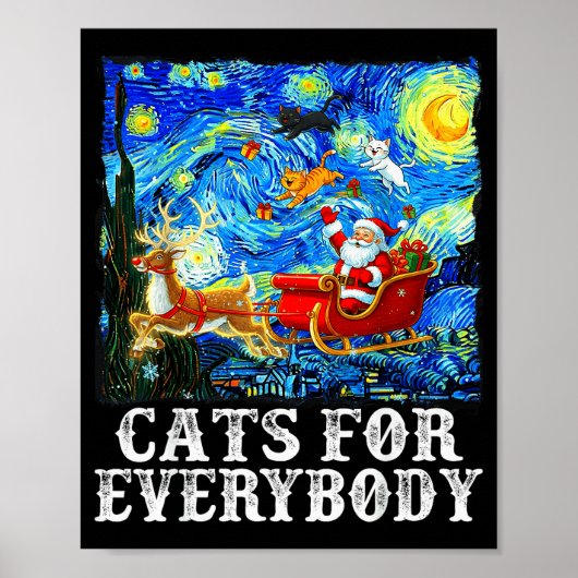 Santa Sleigh Christmas Cats For Everybody Starry N Poster (Vorne)