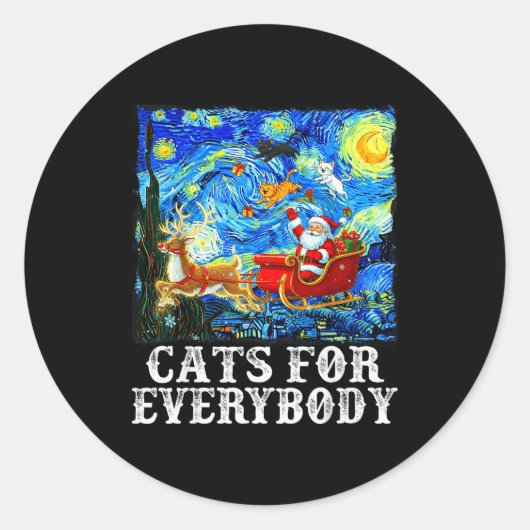 Santa Sleigh Christmas Cats For Everybody Starry N Runder Aufkleber (Vorderseite)