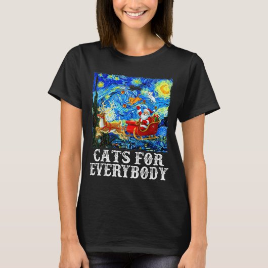 Santa Sleigh Christmas Cats For Everybody Starry N T-Shirt (Vorderseite)