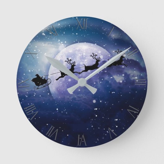 Santa Sleigh | Fantasy Galaxy Weihnachtsabend Himm Runde Wanduhr (Vorderseite)
