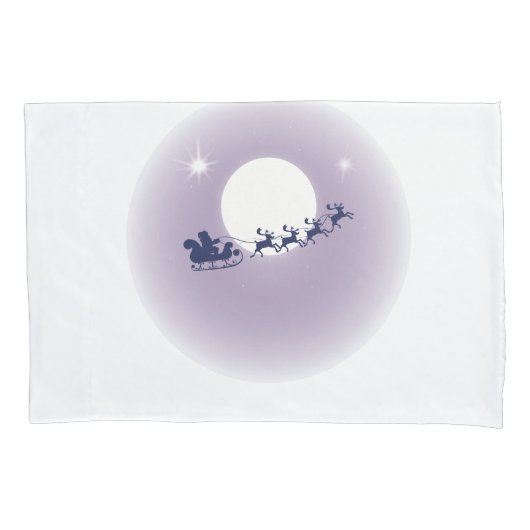 Santa Sleigh Flying Reindeer Moonlight Sky Scene Kissenbezug (Vorderseite)