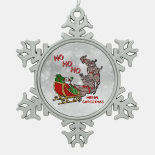 Santa Sleigh HoHoHo Frohe Weihnachtsdekoration Schneeflocken Zinn-Ornament